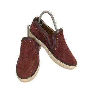 Women's  Size 5.5M Burgundy Suede Leather Studded Accents Slip-On flats Shoes